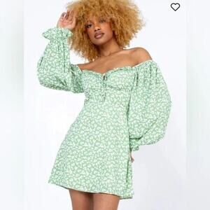 princess polly Love Birds Mini Dress Green Long Sleeve Size 6